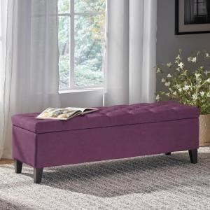 Christopher Knight Home Gloust Velvet Storage Ottoman, Upholstered Rectangular Storage Bench, Living Room Seating, Tufted BottonFoot Rest Stool for Home Office, Entryway and Bedroom, Purple(Purple)
