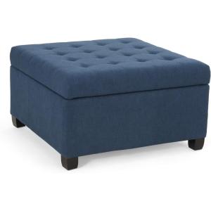 Christopher Knight Home Hedda Tufted Fabric Storage Ottoman(Navy Blue  Dark Brown)