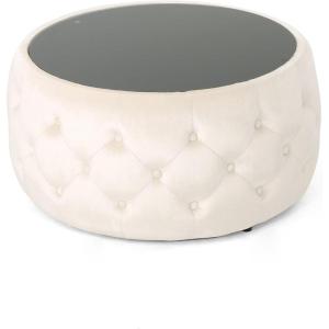 Christopher Knight Home Ivy Glam Velvet and Tempered Glass Coffee Table Ottoman, Beige, Black