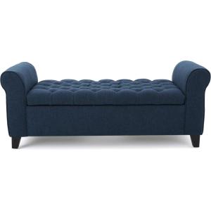 Christopher Knight Home Keiko Fabric Armed Storage Bench, Dark Blue, Dimensions: 19.75”D x 50.00”W x 20.5”H