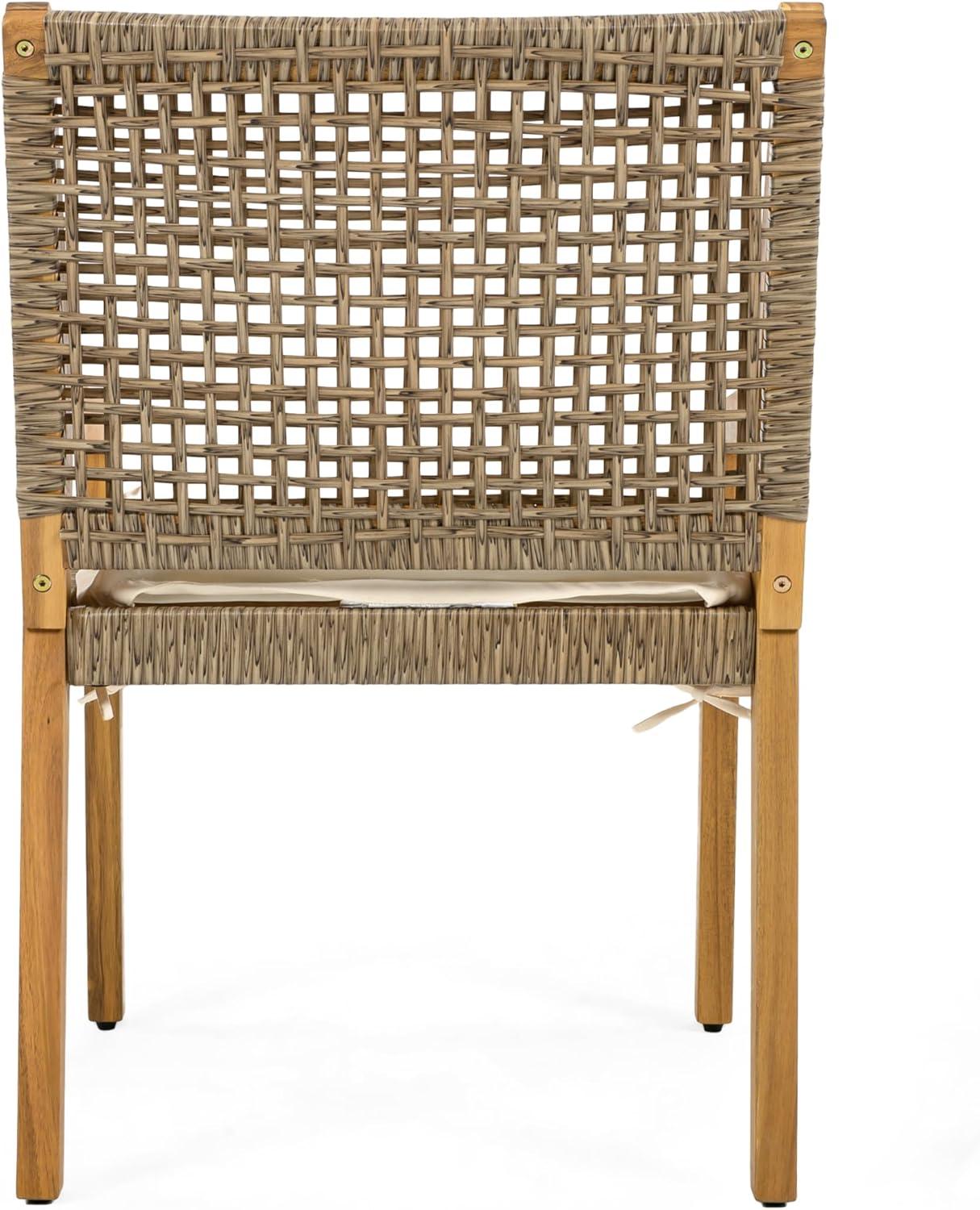 image:imageChristopher Knight Home Godiva Acacia Wood Outdoor Dining Chair Set of 2 Patio Dining Room Furniture Chair Set with Cushion Outdoor Wicker Armchair for Garden Backyard Relaxation TeakCream