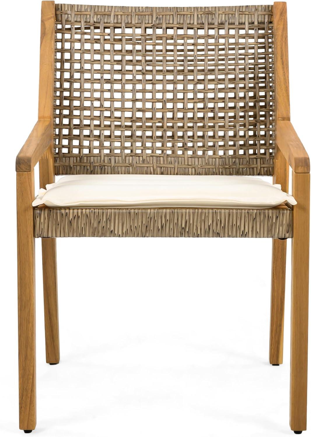 image:imageChristopher Knight Home Godiva Acacia Wood Outdoor Dining Chair Set of 2 Patio Dining Room Furniture Chair Set with Cushion Outdoor Wicker Armchair for Garden Backyard Relaxation TeakCream