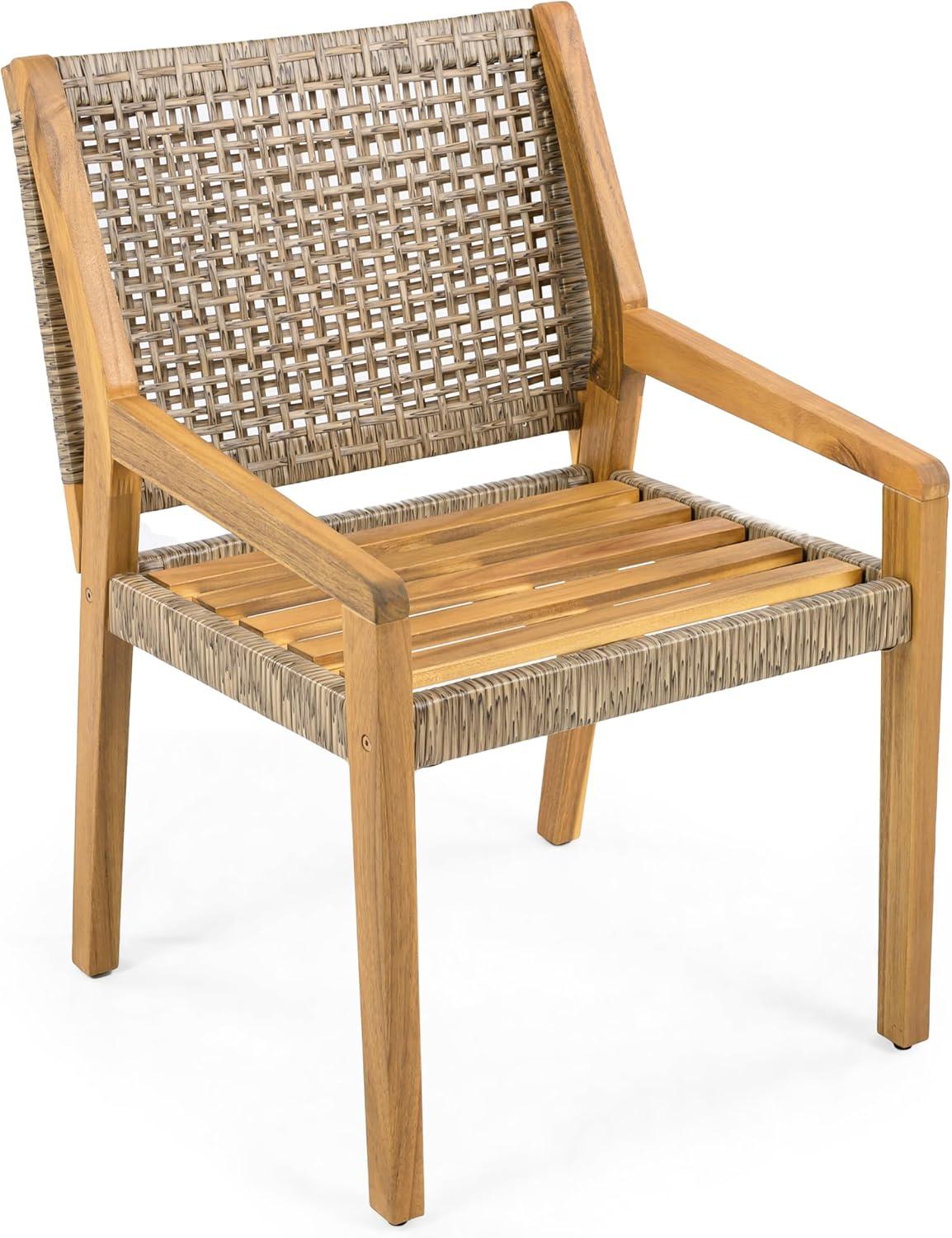 image:imageChristopher Knight Home Godiva Acacia Wood Outdoor Dining Chair Set of 2 Patio Dining Room Furniture Chair Set with Cushion Outdoor Wicker Armchair for Garden Backyard Relaxation TeakCream