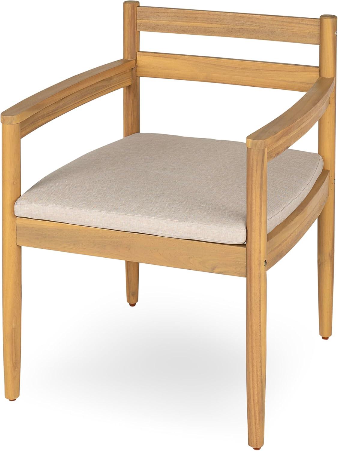 image:imageChristopher Knight Home Lamoon Acacia Wood Patio Dining Chairs Set of 2 Wooden Outdoor Kitchen Side Chair Patio Armchair Set with Cushion for Dining Table BeigeLight Teak