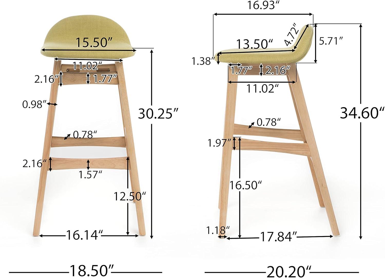 image:imageChristopher Knight Home Moria Fabric Oak Finish Bar Stools 2Pcs Set Green Tea