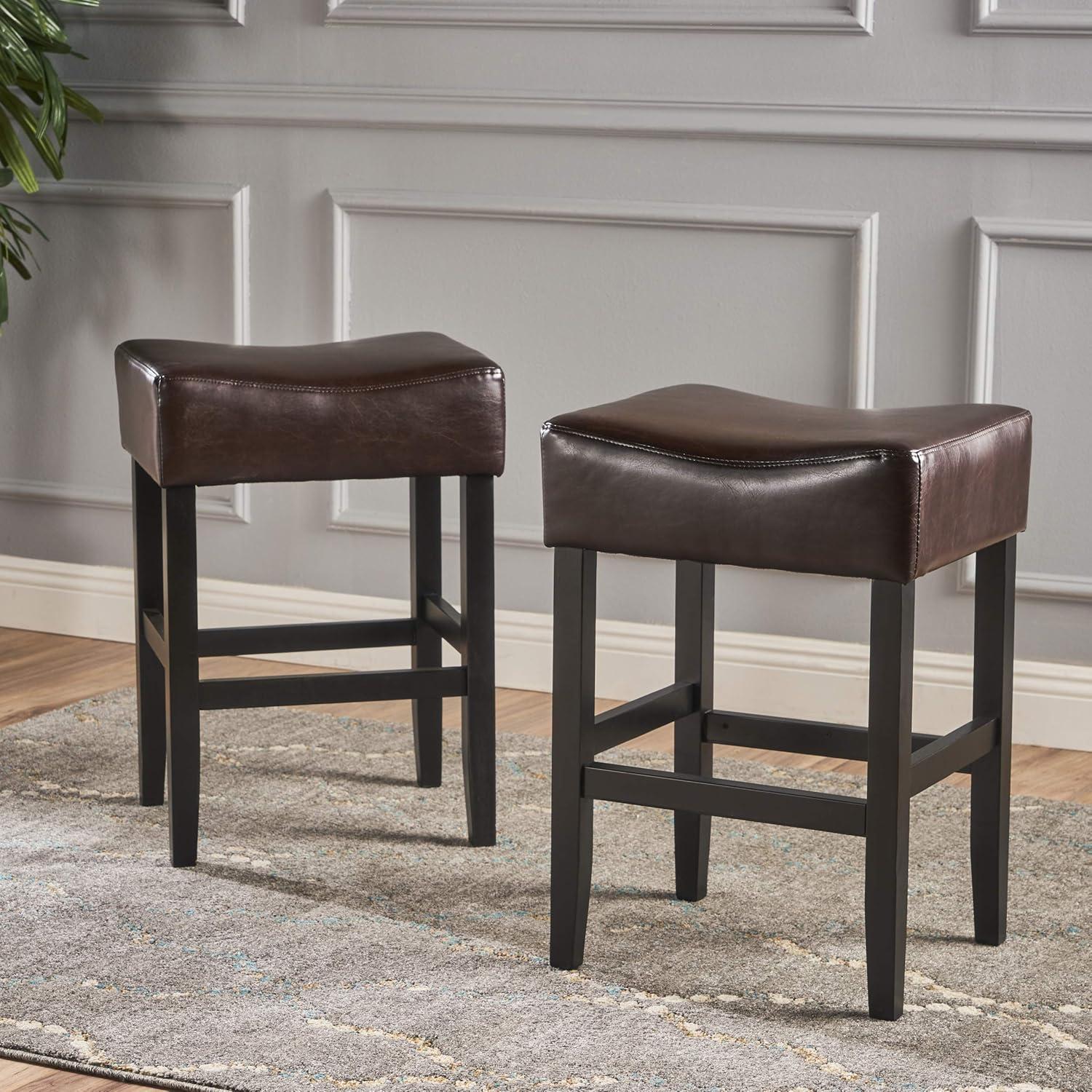 image:imageChristopher Knight Home Portman Leather Backless Counterstools 2Pcs Set Brown