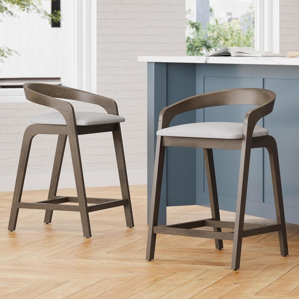 image:imageChristopher Knight Home Alame 2525H Rubberwood Barstools Set of 2 Curved Backrest Counter Stool Upholstery Bar Chair Sturdy Structure Counter Chair for Kitchen Home Bar Dark GrayNaturalGraybeige