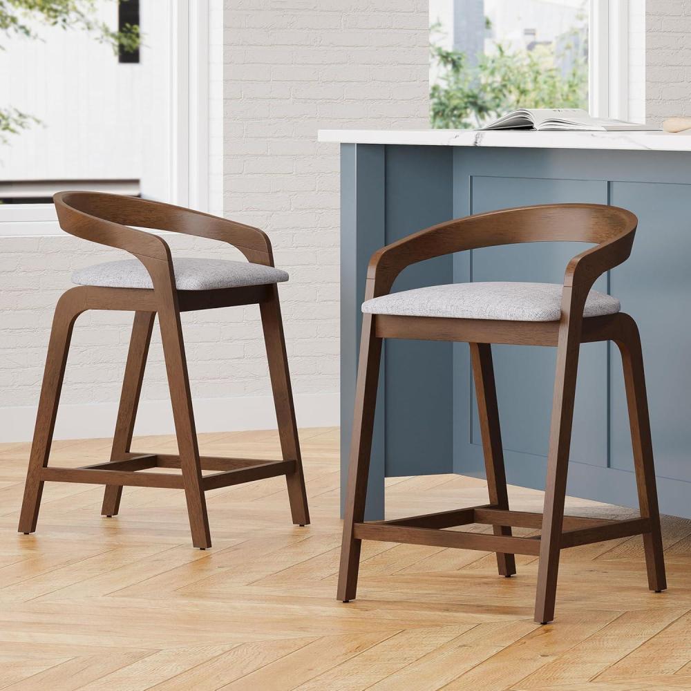 image:imageChristopher Knight Home Alame 2525H Rubberwood Barstools Set of 2 Curved Backrest Counter Stool Upholstery Bar Chair Sturdy Structure Counter Chair for Kitchen Home Bar Dark GrayNaturalLight Graynatural