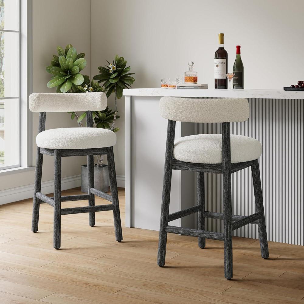 image:imageChristopher Knight Home Annes Counter Height Bar Stools Set of 2 Boucle Fabric Round Bar Stool for Kitchen Island Wooden Dining Room Chair Counter Stool with Footrest NaturalMilky WhiteBlackmilky White