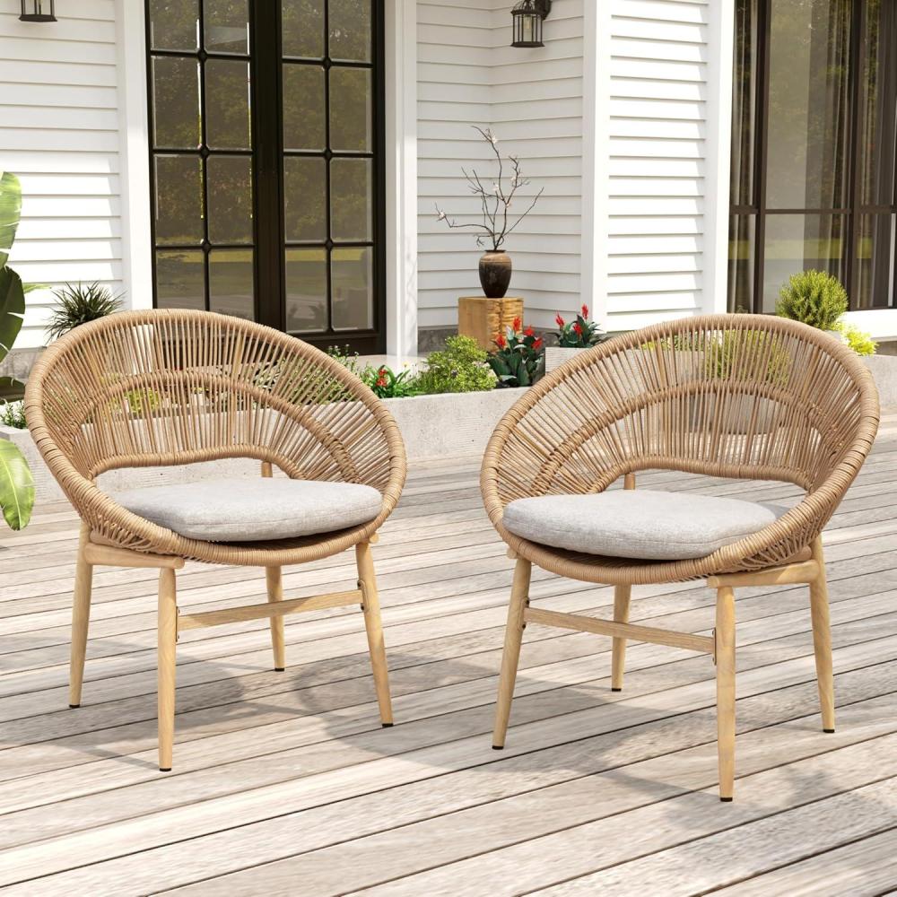 image:imageChristopher Knight Home Cyril Papasan Chair Set of 2 Patio Wicker Dining Chair Patio Furniture Set Comfy Reading Single Sofa with Cushion Light BrownBeigeLight Brownbeige