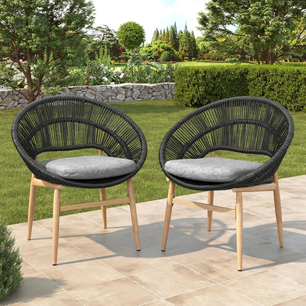 image:imageChristopher Knight Home Cyril Papasan Chair Set of 2 Patio Wicker Dining Chair Patio Furniture Set Comfy Reading Single Sofa with Cushion Light BrownBeigeLight Browndark Gray