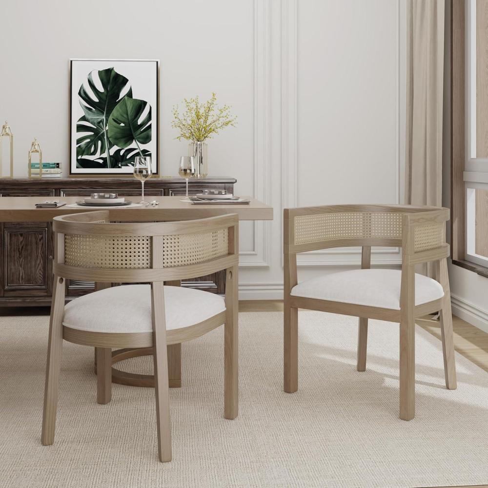 image:imageChristopher Knight Home Gilda Modern Dining Chairs Set of 2 Boucle Upholstered Kitchen Side Chair with Rattan Backrest Wooden Living Room Extra Seat Comfy Reading Chair for Bedroom BeigeWalnutBeigenatural
