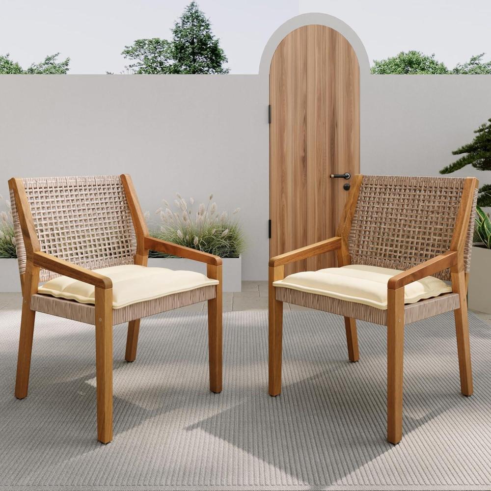 image:imageChristopher Knight Home Godiva Acacia Wood Outdoor Dining Chair Set of 2 Patio Dining Room Furniture Chair Set with Cushion Outdoor Wicker Armchair for Garden Backyard Relaxation TeakCream