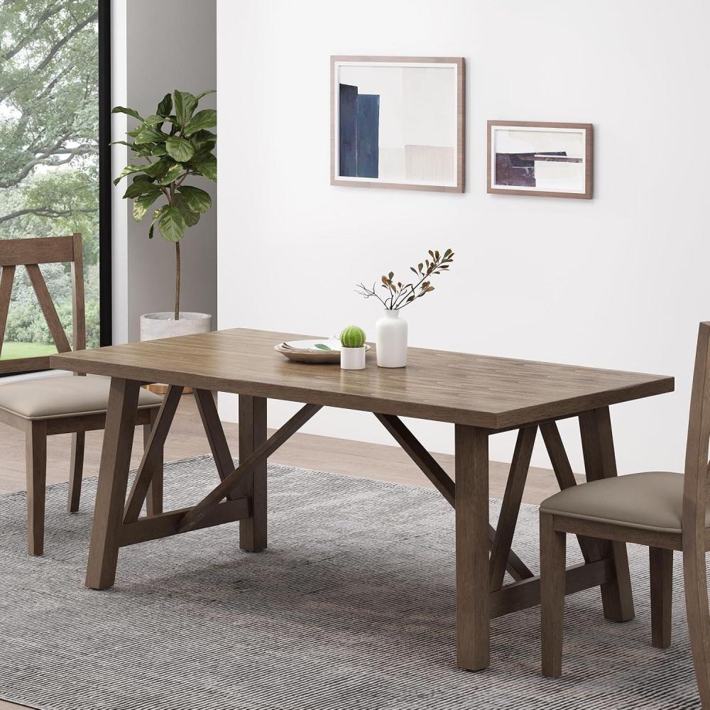 image:imageChristopher Knight Home Hhdza Farmhouse Dining Table for 68 71 Rubberwood Dinner Table with Cross Beam Frame amp WoodLike LowMaintenance Top Dining Room Furniture for 68 Antique Brown