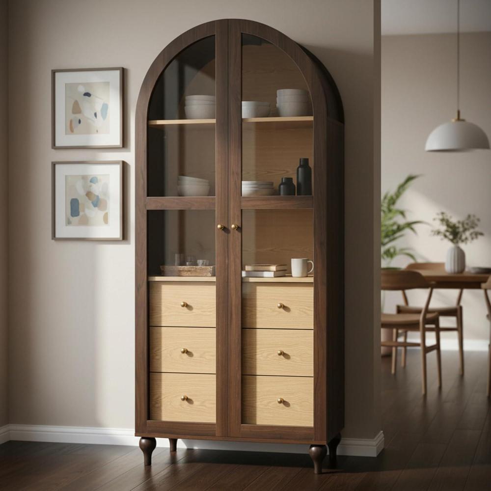 image:imageChristopher Knight Home Huxley 69Tall Arched Kitchen Pantry Cabinet with Hidden Drawer Wooden Pantry Cabinets for Kitchen Storage Kitchen Storage Cabinet with Adjustable ShelvesGlass Door Walnut