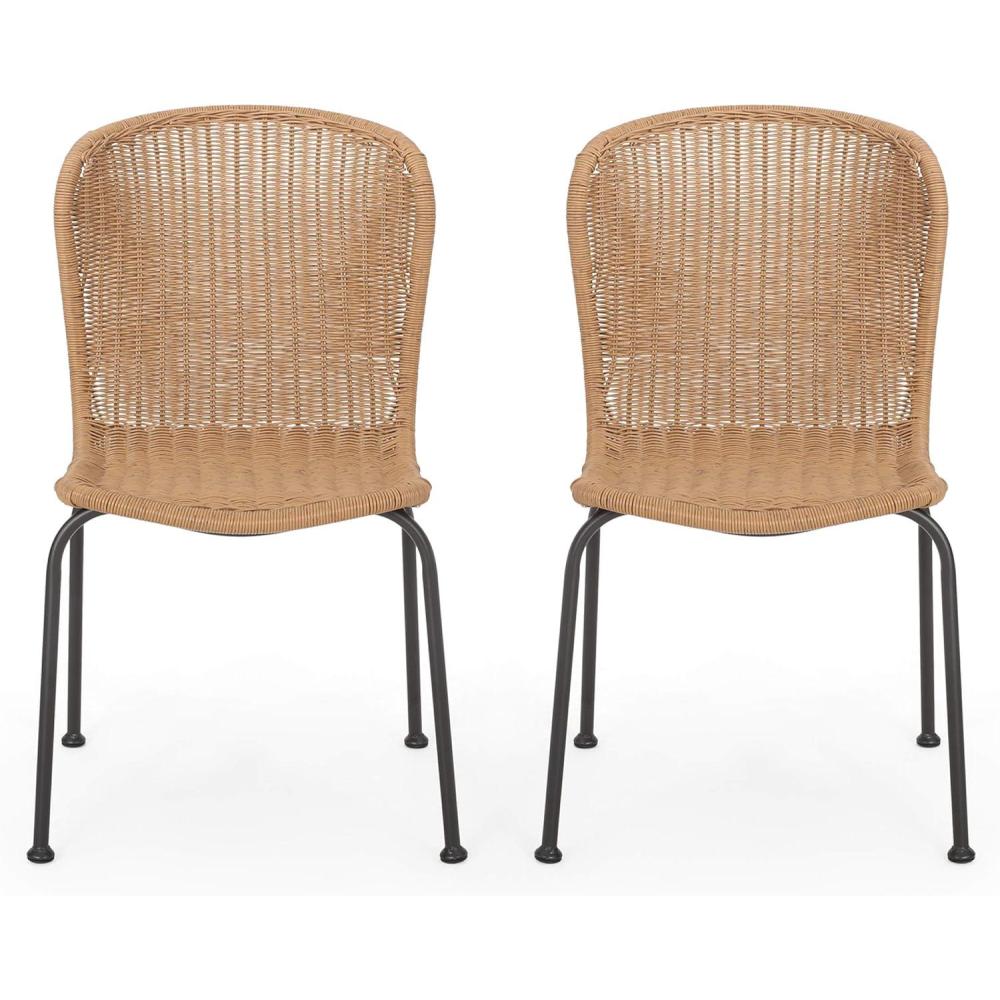image:imageChristopher Knight Home Kixi Set of 2 Dining Chairs Faux Rattan Outdoor Accent Seating with Iron Frame Armless Design for Patio PoolsideGarden GreyLight Brown Black