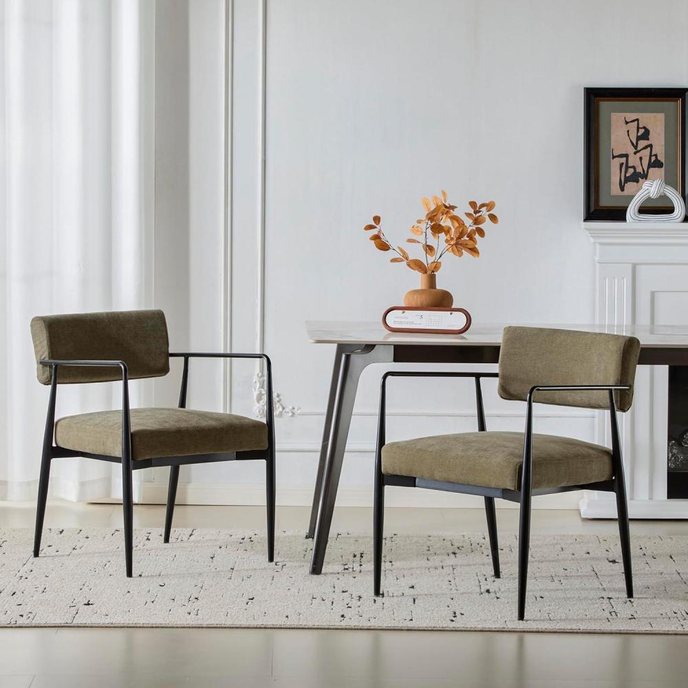 image:imageChristopher Knight Home Nora MidCentury Modern Dining Chairs Set of 2 Fabric Upholstered Dining Armchair Kitchen Side Chair with Iron Frame Living Room Comfy Extra Seat Olive GreenBlackOlive Greenblack