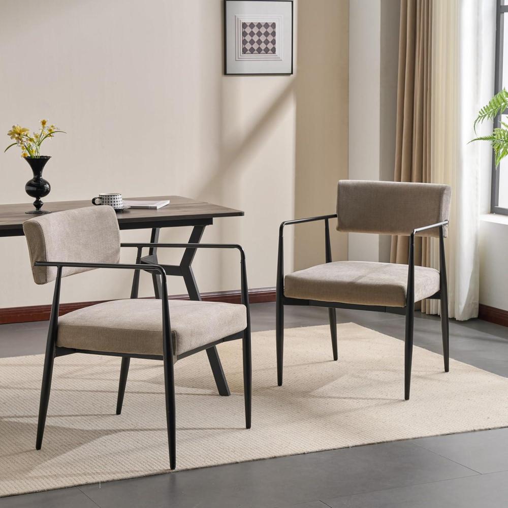 image:imageChristopher Knight Home Nora MidCentury Modern Dining Chairs Set of 2 Fabric Upholstered Dining Armchair Kitchen Side Chair with Iron Frame Living Room Comfy Extra Seat Olive GreenBlackBlack  Light Camel