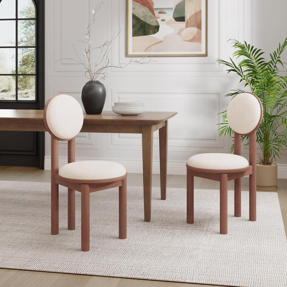 image:imageChristopher Knight Home Oswin Modern Dining Chairs Set of 2 Boucle Fabric Accent Chair for Living RoomBedroom Wooden Armless Chair for Kitchen Comfy Extra Seating for Any Room Milky WhiteNaturalLight Beigewalnut