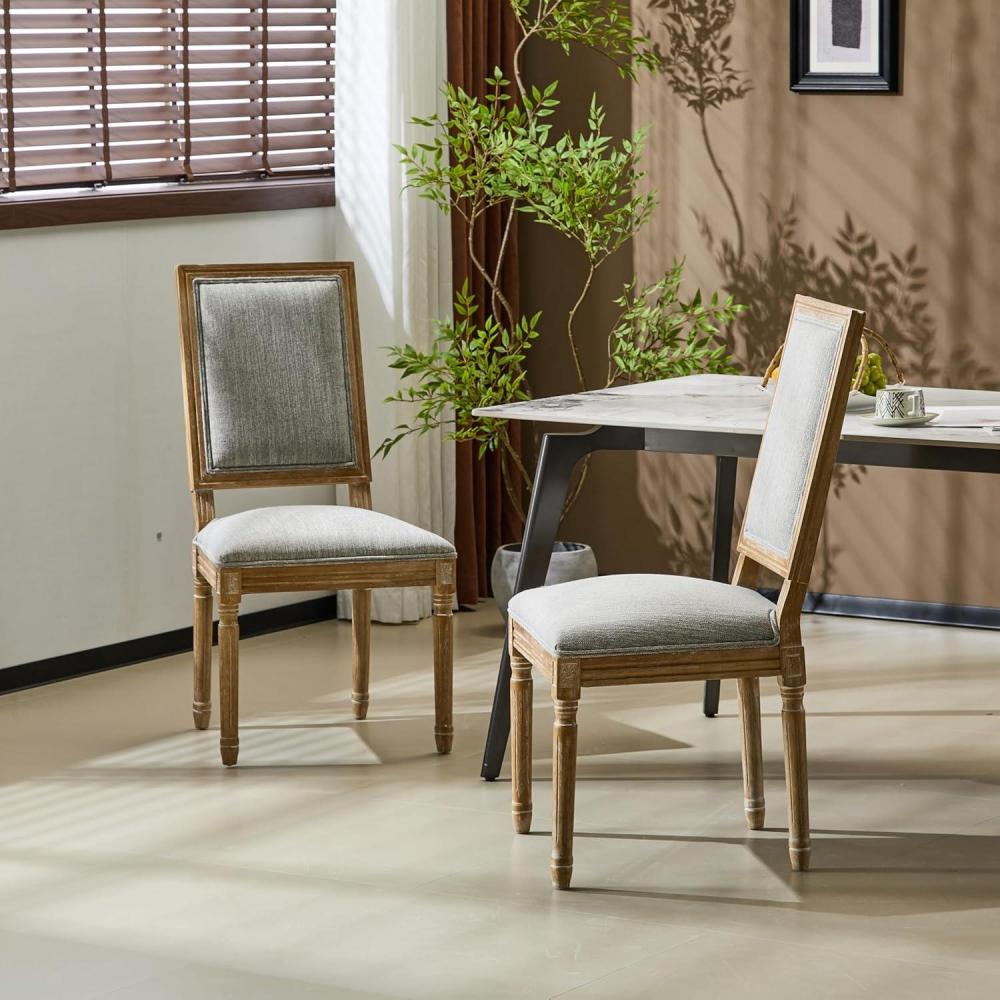 image:imageChristopher Knight Home Regina French Country Dining Chairs Set of 2 Wooden Dining Room Chair High Back Kitchen Side Chair Fabric Upholstered Armless Extra Seat Grey and NaturalGrey and Natural