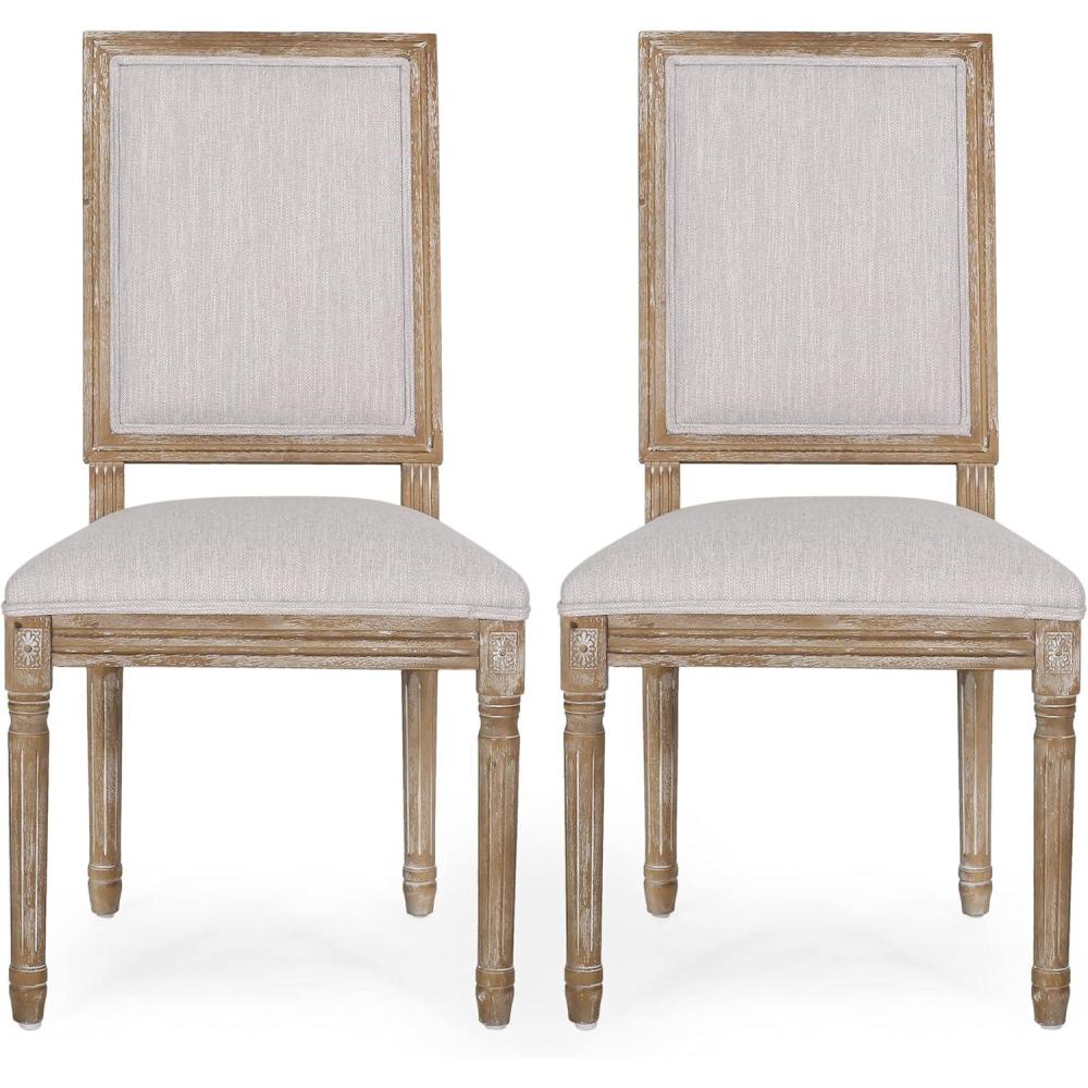 image:imageChristopher Knight Home Regina French Country Dining Chairs Set of 2 Wooden Dining Room Chair High Back Kitchen Side Chair Fabric Upholstered Armless Extra Seat Grey and NaturalLight Gray  Natural
