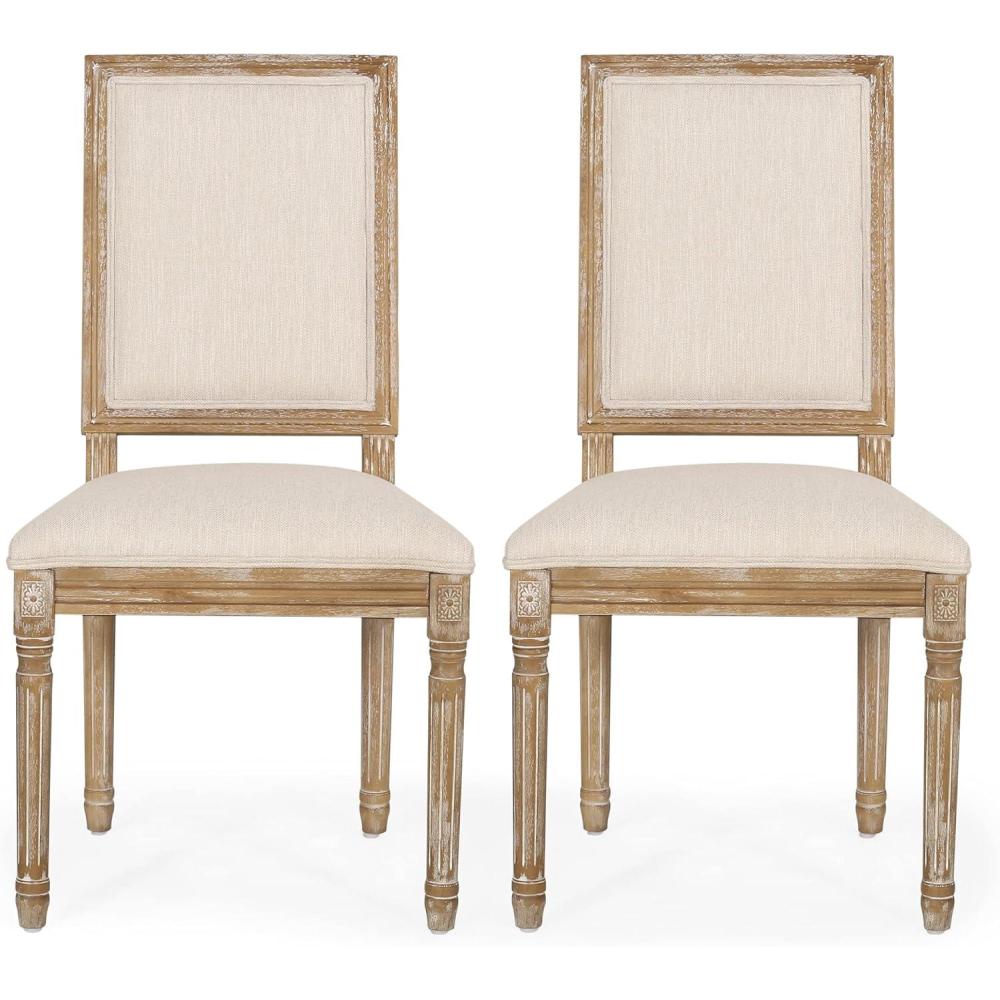 image:imageChristopher Knight Home Regina French Country Dining Chairs Set of 2 Wooden Dining Room Chair High Back Kitchen Side Chair Fabric Upholstered Armless Extra Seat Grey and NaturalBeige and Natural