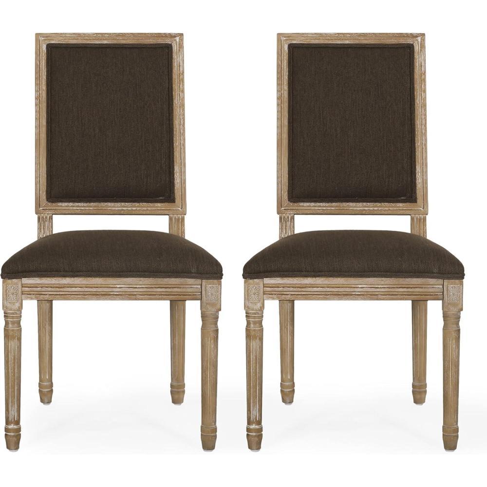 image:imageChristopher Knight Home Regina French Country Dining Chairs Set of 2 Wooden Dining Room Chair High Back Kitchen Side Chair Fabric Upholstered Armless Extra Seat Grey and NaturalBrown and Natural
