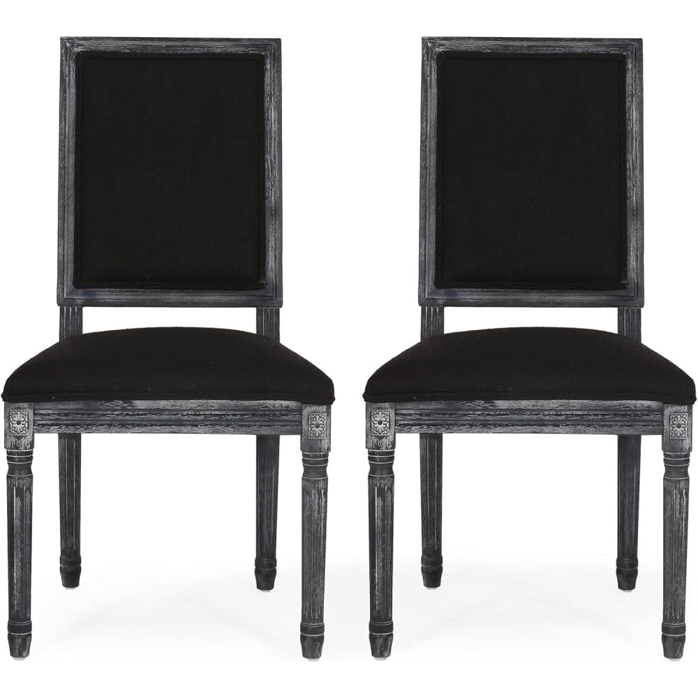 image:imageChristopher Knight Home Regina French Country Dining Chairs Set of 2 Wooden Dining Room Chair High Back Kitchen Side Chair Fabric Upholstered Armless Extra Seat Grey and NaturalBlack  Gray