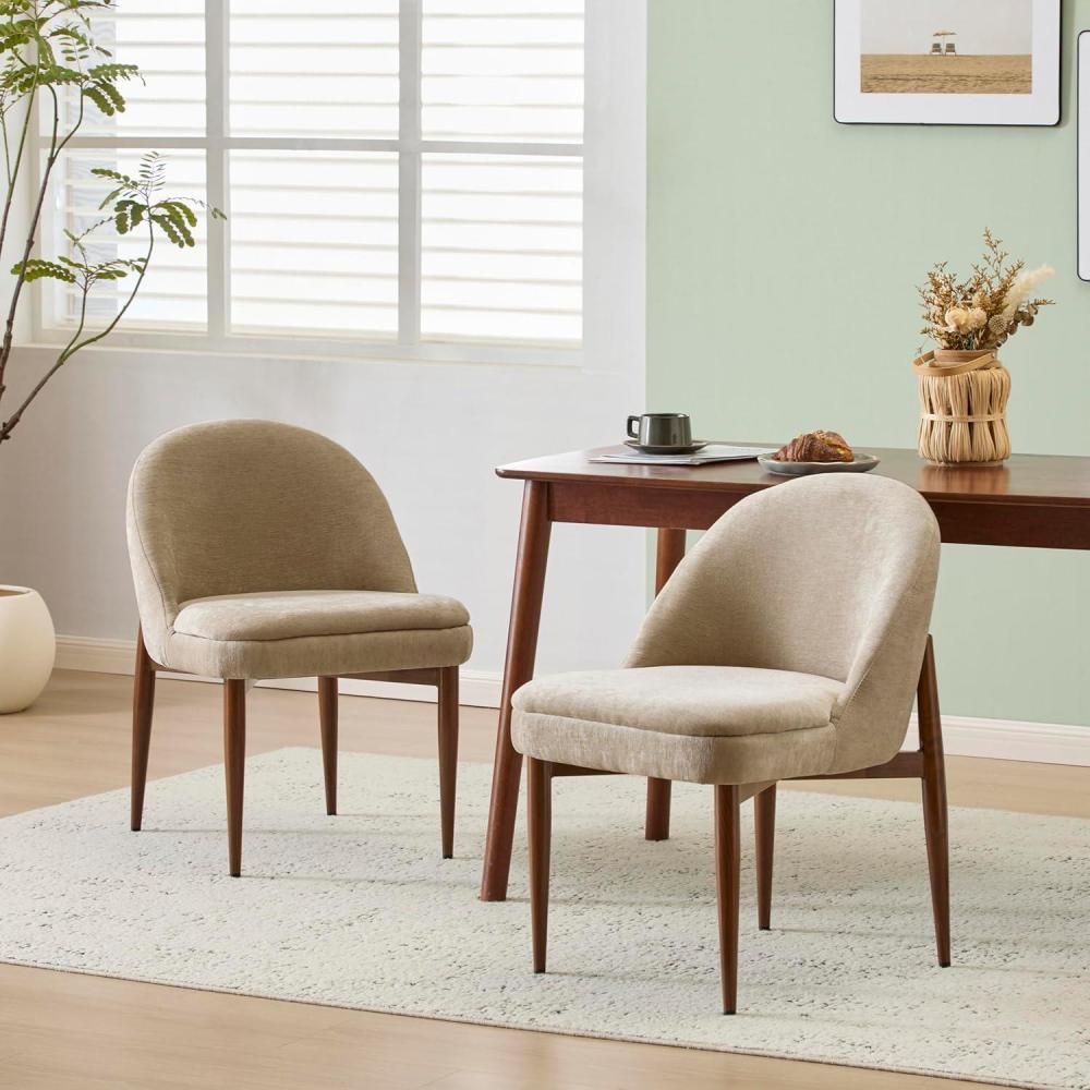 image:imageChristopher Knight Home Rider Modern Dining Chairs Set of 2 Chenille Fabric Upholstered Dining Room Chair Kitchen Side Chair with Iron Frame Living Room Comfy Extra Seat GreyWalnutDark Beigewalnut