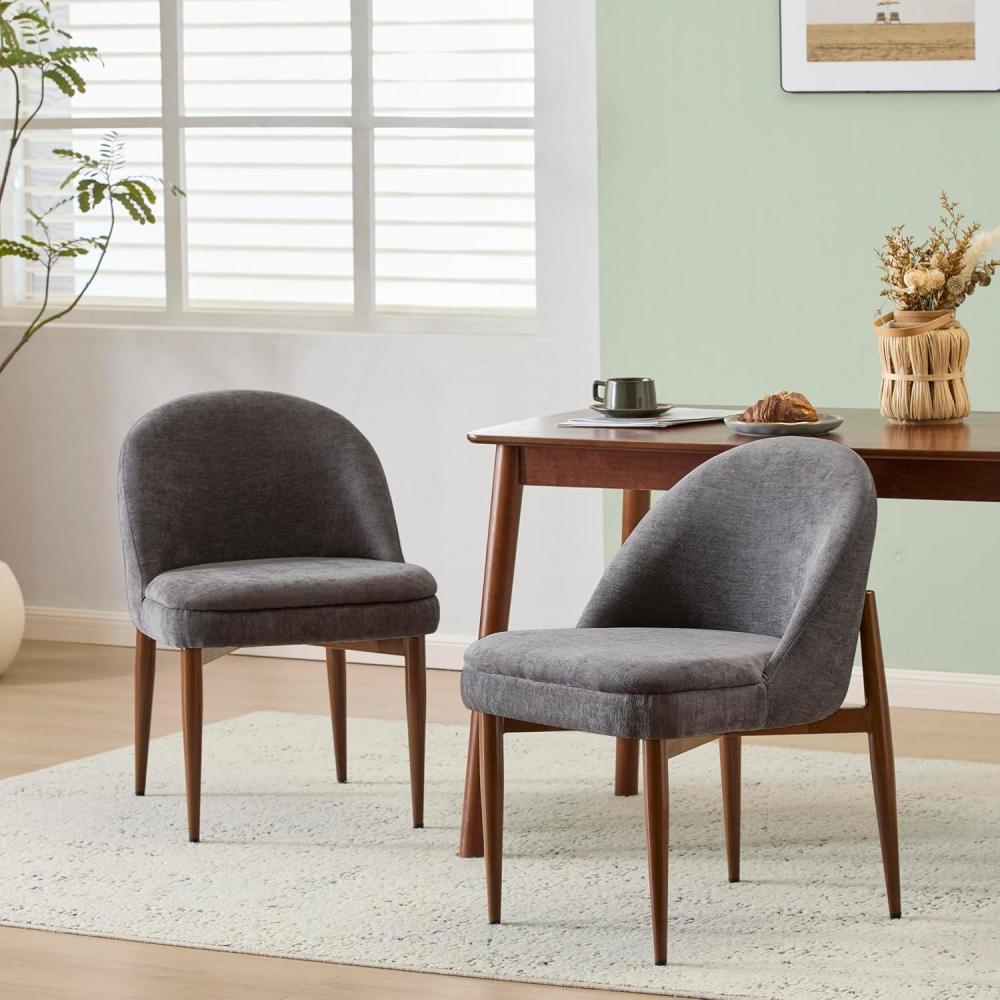 image:imageChristopher Knight Home Rider Modern Dining Chairs Set of 2 Chenille Fabric Upholstered Dining Room Chair Kitchen Side Chair with Iron Frame Living Room Comfy Extra Seat GreyWalnutGreywalnut