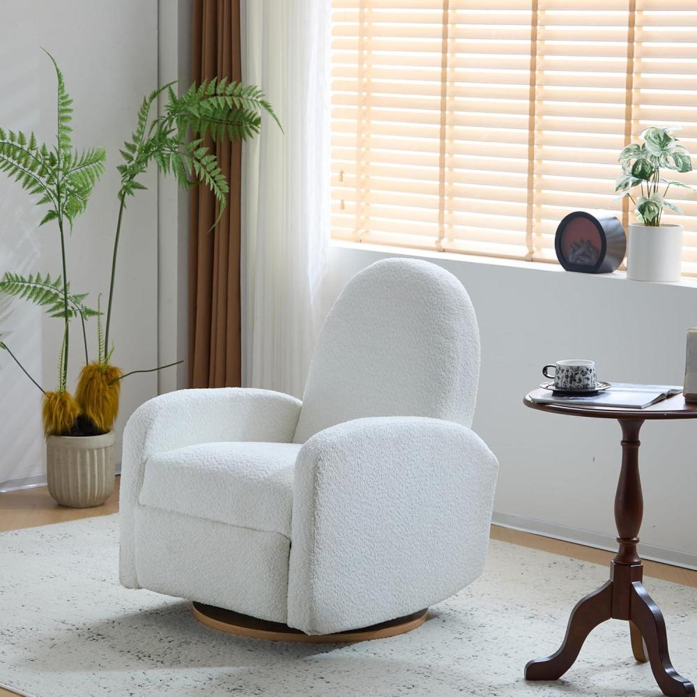 image:imageChristopher Knight Home Sidney Boucle Fabric Upholstered 360 Swivel Chair PushBack Recliner Solid Wood Glider Recliner with Rotation Living Room Lounge Chair Adjustable Backrest Milky WhiteMilky White