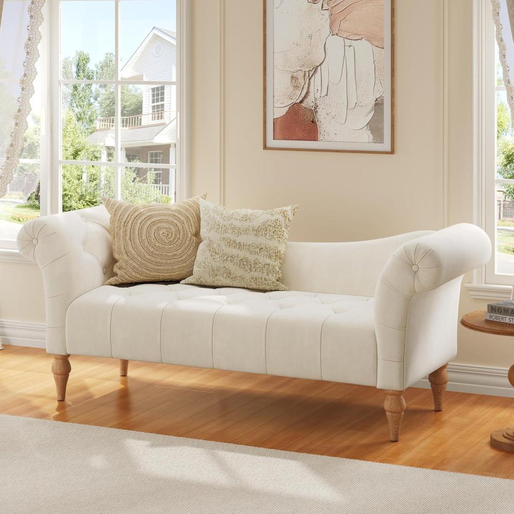 image:imageChristopher Knight Home Ucal Velvet Upholstered End of Bed Ottoman Wooden Living Room Ottoman Bench with Curved Arms Long Entryway Bench with Button Tufting Long Seating for Bedroom PinkBeige