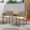 Christopher Knight Home Godiva Acacia Wood Outdoor Dining Chair Set of 2, Patio Dining Room Furniture Chair Set with Cushion, Outdoor Wicker Armchair for Garden Backyard Relaxation, Teak+Cream