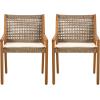 Christopher Knight Home Godiva Acacia Wood Outdoor Dining Chair Set of 2, Patio Dining Room Furniture Chair Set with Cushion, Outdoor Wicker Armchair for Garden Backyard Relaxation, Teak+Cream