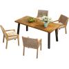 Christopher Knight Home Palin Wooden Patio Dining Set for 4, Acacia Wood Outdoor Dining Table Set for 4, 5 Piece Outdoor Dining Set with Rectangular Table and Armchair with Seat Cushion, Teak+Beige