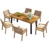 Christopher Knight Home Palin Wooden Patio Dining Set for 6, Acacia Wood Outdoor Dining Table Set for 6, 7 Piece Outdoor Dining Set with Rectangular Table and Armchair with Seat Cushion, Teak+Beige