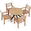 Christopher Knight Home Rlyn 5 Pieces Patio Dining Set, Rope Acacia Wood Dining Chair, Woven Armchairs, Round Wood Table for 4, Outdoor Table and Chair for Garden, Backyard, Poolside, Light Brown+Teak(Teak Finish + Light Brown Rope+teak Finish Table Top+black Metal Table Leg)
