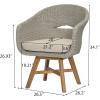 Christopher Knight Home Set of 2 Halsey Patio PE Wicker Acacia Wood Dining Chairs, Outdoor Woven Rattan Accent Chair with Metal Frame+Cushion, Lounge Chair Outdoor for Garden, Grey+Beige+Natural