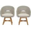 Christopher Knight Home Set of 2 Halsey Patio PE Wicker Acacia Wood Dining Chairs, Outdoor Woven Rattan Accent Chair with Metal Frame+Cushion, Lounge Chair Outdoor for Garden, Grey+Beige+Natural