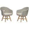Christopher Knight Home Set of 2 Halsey Patio PE Wicker Acacia Wood Dining Chairs, Outdoor Woven Rattan Accent Chair with Metal Frame+Cushion, Lounge Chair Outdoor for Garden, Grey+Beige+Natural