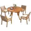 Christopher Knight Home Verle Wooden Patio Dining Set for 4, Acacia Wood Outdoor Dining Table Set for 4, 5 Piece Outdoor Dining Set with Round Table and Armchair with Seat Cushion, Teak+Beige