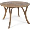 Christopher Knight Home Verle Wooden Patio Dining Set for 4, Acacia Wood Outdoor Dining Table Set for 4, 5 Piece Outdoor Dining Set with Round Table and Armchair with Seat Cushion, Teak+Beige