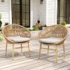 Christopher Knight Home Cyril Papasan Chair Set of 2, Patio Wicker Dining Chair, Patio Furniture Set, Comfy Reading Single Sofa with Cushion, Light Brown+Beige(Light Brown+beige)