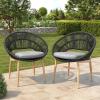 Christopher Knight Home Cyril Papasan Chair Set of 2, Patio Wicker Dining Chair, Patio Furniture Set, Comfy Reading Single Sofa with Cushion, Light Brown+Beige(Light Brown+dark Gray)