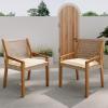 Christopher Knight Home Godiva Acacia Wood Outdoor Dining Chair Set of 2, Patio Dining Room Furniture Chair Set with Cushion, Outdoor Wicker Armchair for Garden Backyard Relaxation, Teak+Cream