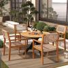 Christopher Knight Home Rlyn 5 Pieces Patio Dining Set, Rope Acacia Wood Dining Chair, Woven Armchairs, Round Wood Table for 4, Outdoor Table and Chair for Garden, Backyard, Poolside, Light Brown+Teak(Teak Finish + Light Brown Rope+teak Finish Table Top+black Metal Table Leg)