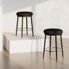 Christopher Knight Home Set of 2 24.75” Modern Iron Frame Counter Stools with Fabric Upholstered Round Seating Cushion and Golden Footrest, Barstools for Kitchen/Bedroom/Dining Room, White and Black(Black)
