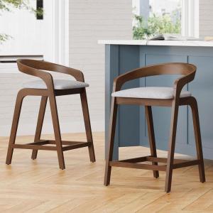 Christopher Knight Home Alame 25.25”H Rubberwood Barstools Set of 2, Curved Backrest Counter Stool, Upholstery Bar Chair, Sturdy Structure Counter Chair for Kitchen Home Bar, Dark Gray+Natural(Light Gray+natural)