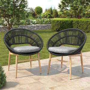Christopher Knight Home Cyril Papasan Chair Set of 2, Patio Wicker Dining Chair, Patio Furniture Set, Comfy Reading Single Sofa with Cushion, Light Brown+Beige(Light Brown+dark Gray)