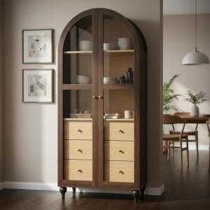 Christopher Knight Home Huxley 69″Tall Arched Kitchen Pantry Cabinet with Hidden Drawer, Wooden Pantry Cabinets for Kitchen Storage, Kitchen Storage Cabinet with Adjustable Shelves+Glass Door, Walnut